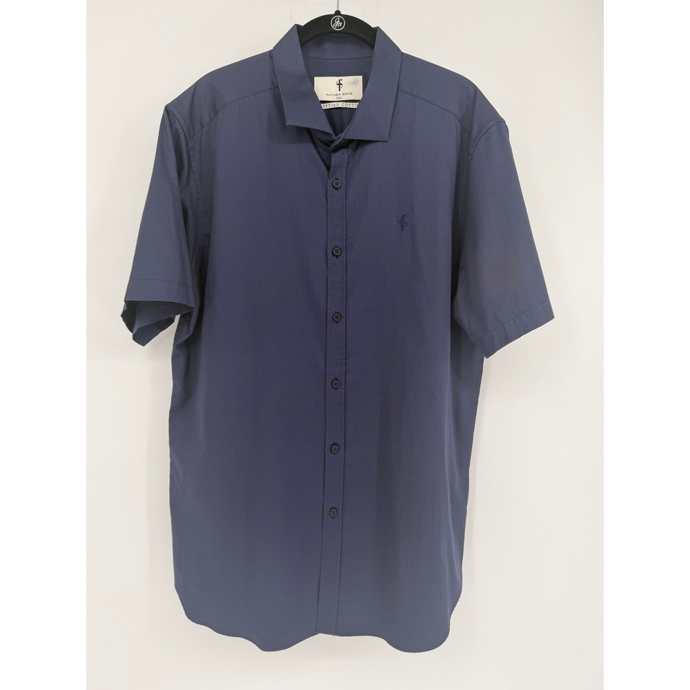 Father Sons Mens Egyptian Cotton Short Sleeve Button Down Shirt Navy Blue XXL